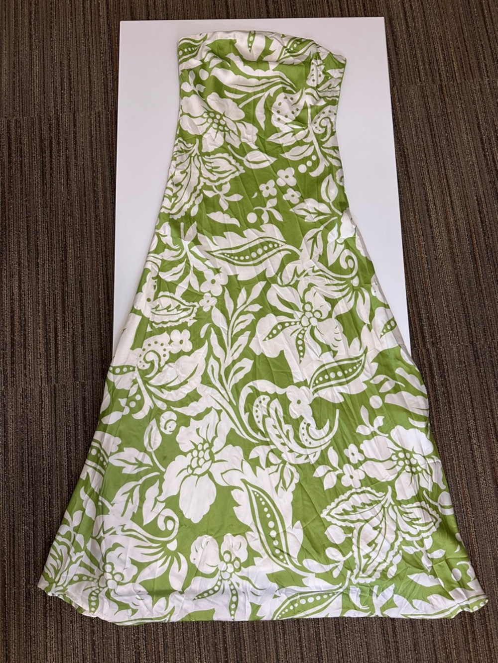 Strapless Green and White Floral Maxi Dress - Women's Summer A-Line
